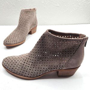 Lucky Brand Perforated Western Ankle Booties Size 9 Taupe Suede Cowgirl Boots